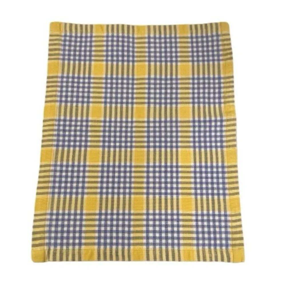 Set of 4 Vintage Woven Cotton Placemats Yellow Blue White Plaid Cottagecore MCM